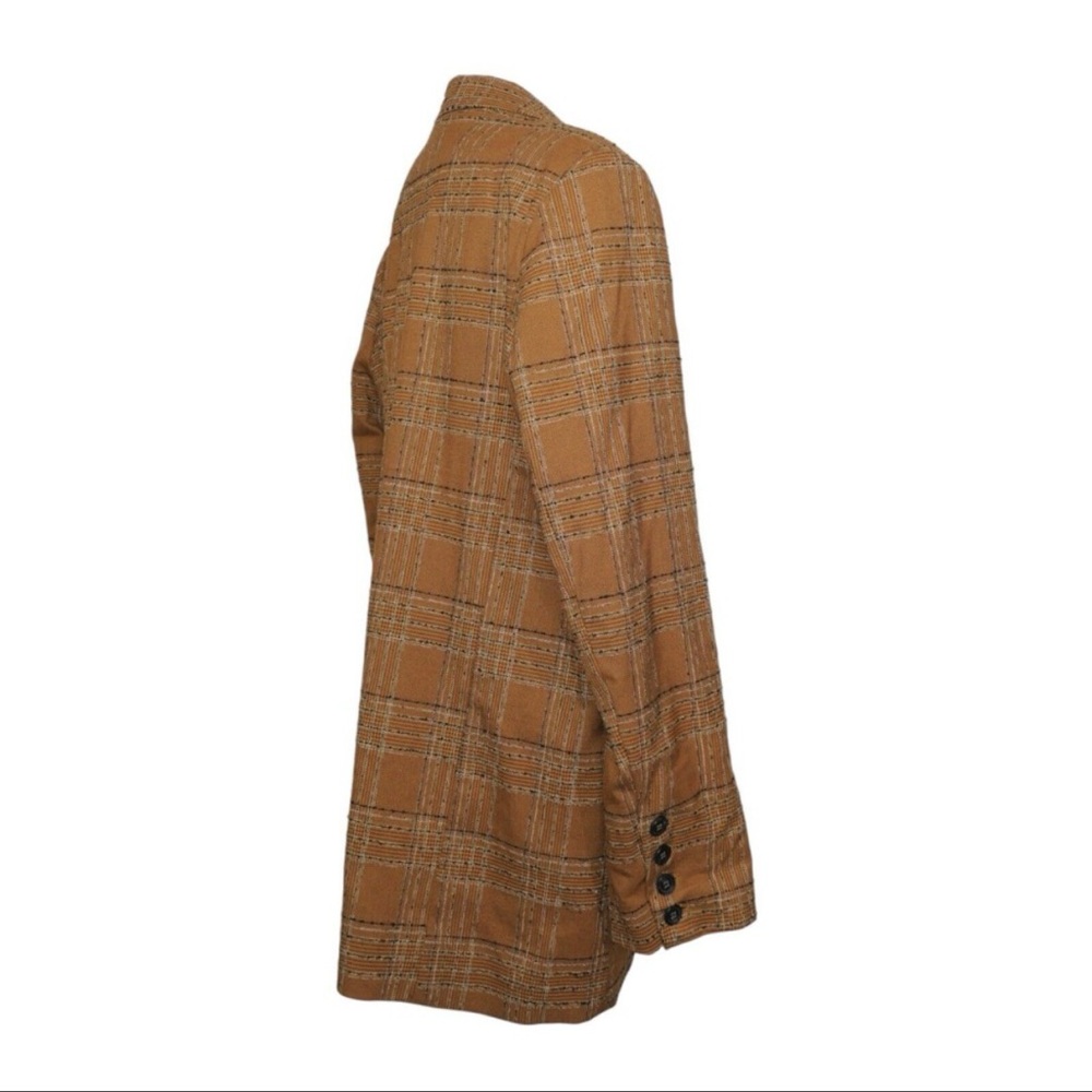 Free people plaid‎ linen Up Town Girl rust Brown Plaid Jacket blazer size large - Picture 7 of 11